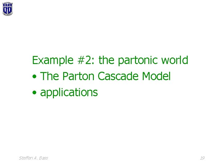 Example #2: the partonic world • The Parton Cascade Model • applications Steffen A.