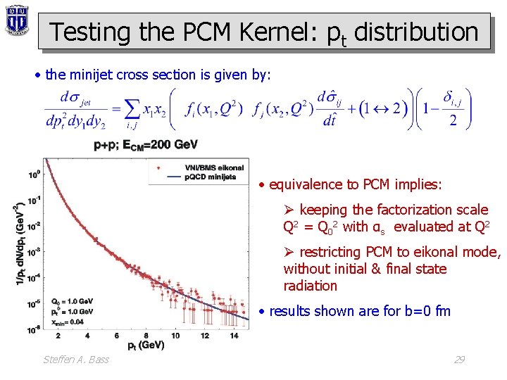 Testing the PCM Kernel: pt distribution • the minijet cross section is given by: