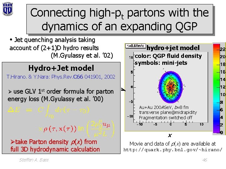 Connecting high-pt partons with the dynamics of an expanding QGP • Jet quenching analysis