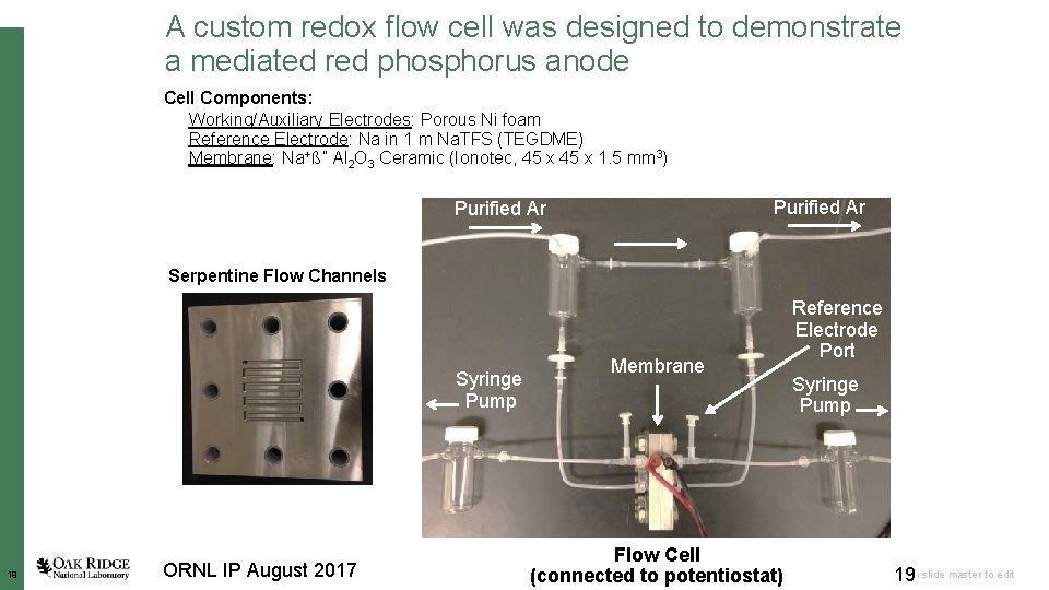 A custom redox flow cell was designed to demonstrate a mediated red phosphorus anode