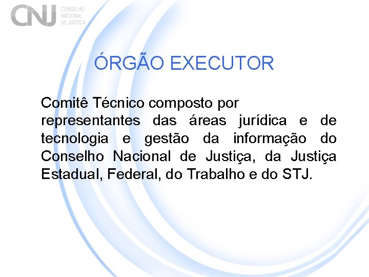 ÓRGÃO EXECUTOR Comitê Técnico composto por representantes das áreas jurídica e de tecnologia e