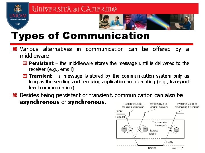 Types of Communication z Various alternatives in communication can be offered by a middleware