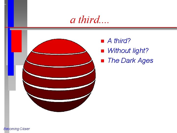 a third. . n n n Becoming Closer A third? Without light? The Dark