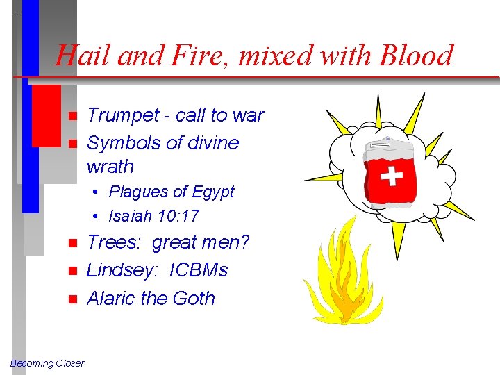 Hail and Fire, mixed with Blood n n Trumpet - call to war Symbols