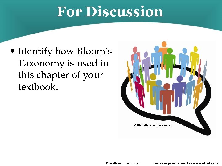 For Discussion • Identify how Bloom’s Taxonomy is used in this chapter of your