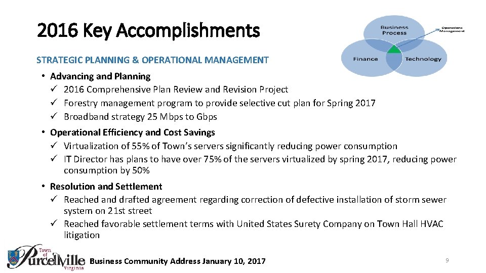 2016 Key Accomplishments STRATEGIC PLANNING & OPERATIONAL MANAGEMENT • Advancing and Planning ü 2016