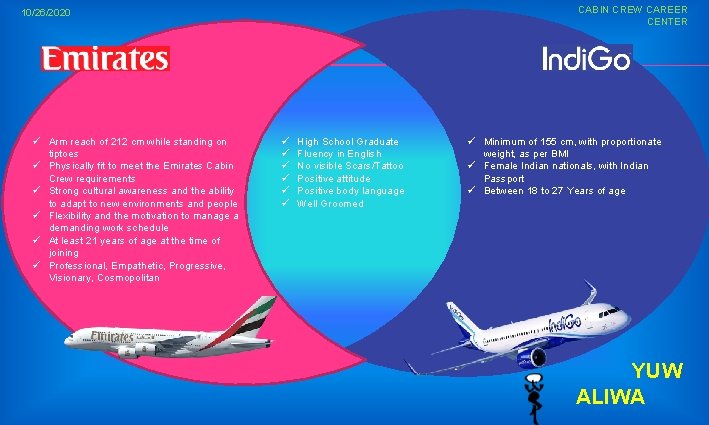 CABIN CREW CAREER CENTER 10/26/2020 ü Arm reach of 212 cm while standing on