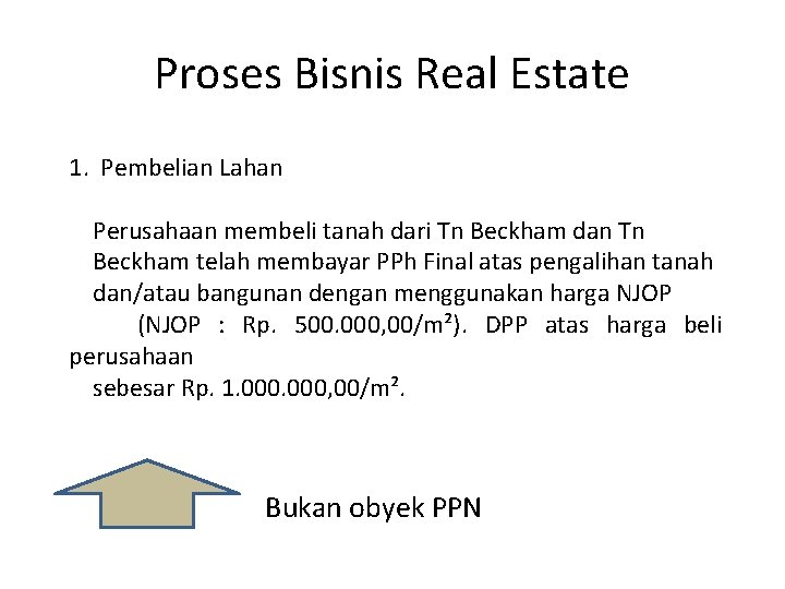 Proses Bisnis Real Estate 1. Pembelian Lahan Perusahaan membeli tanah dari Tn Beckham dan