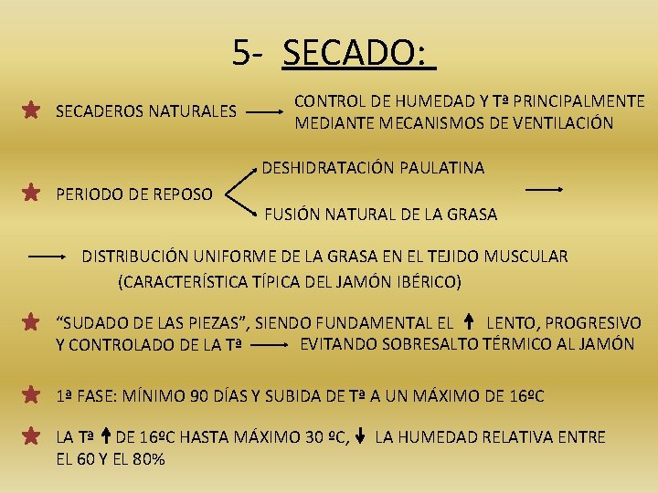 5 - SECADO: SECADEROS NATURALES CONTROL DE HUMEDAD Y Tª PRINCIPALMENTE MEDIANTE MECANISMOS DE