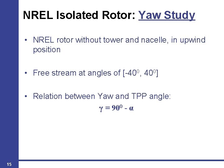 NREL Isolated Rotor: Yaw Study • NREL rotor without tower and nacelle, in upwind