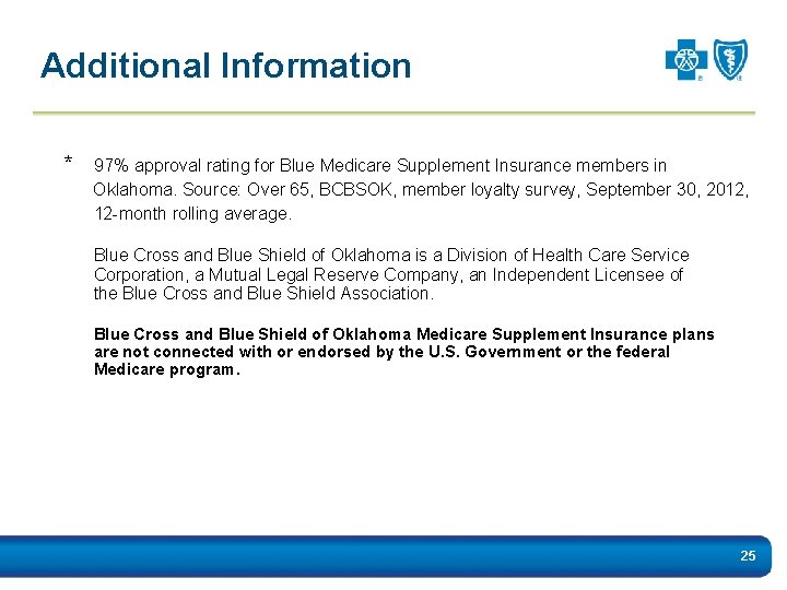 Additional Information * 97% approval rating for Blue Medicare Supplement Insurance members in Oklahoma.