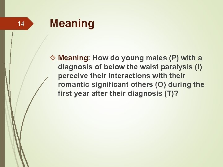 14 Meaning: How do young males (P) with a diagnosis of below the waist