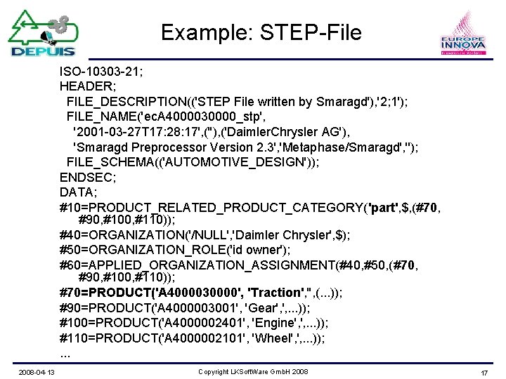 Example: STEP-File ISO-10303 -21; HEADER; FILE_DESCRIPTION(('STEP File written by Smaragd'), '2; 1'); FILE_NAME('ec. A