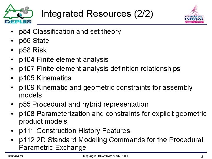 Integrated Resources (2/2) • • • p 54 Classification and set theory p 56