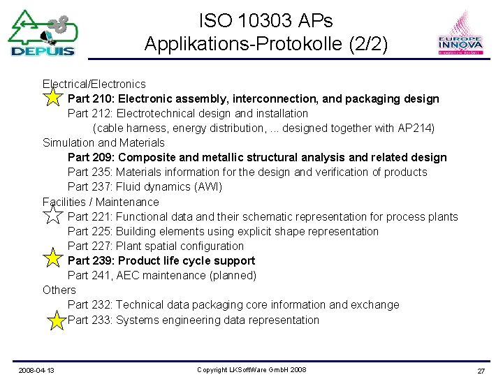 ISO 10303 APs Applikations-Protokolle (2/2) Electrical/Electronics Part 210: Electronic assembly, interconnection, and packaging design