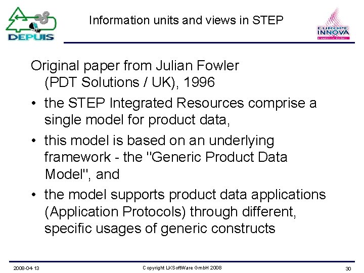 Information units and views in STEP Original paper from Julian Fowler (PDT Solutions /