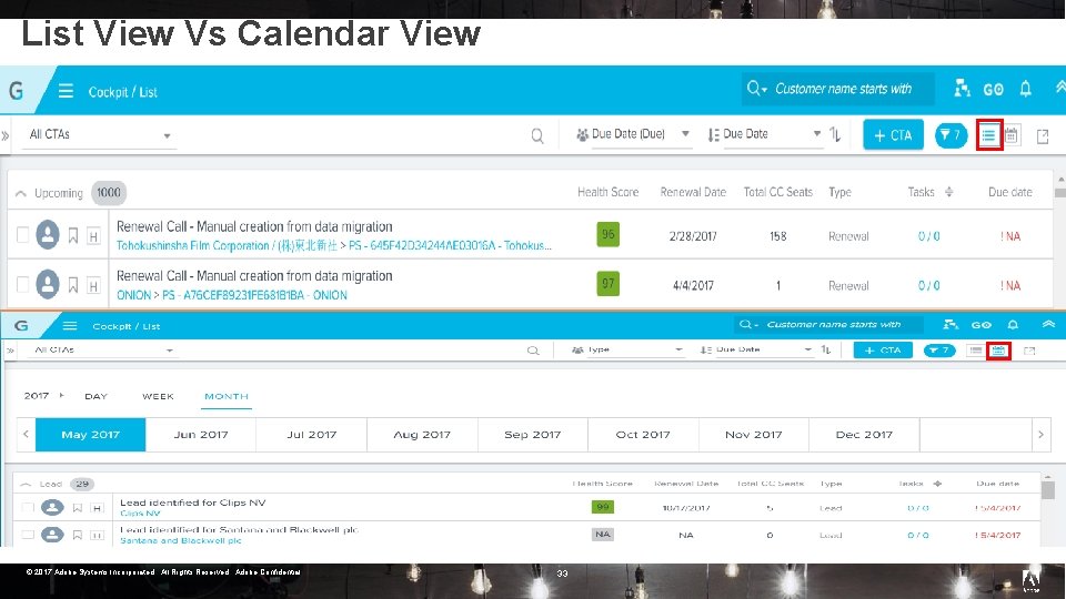 List View Vs Calendar View © 2017 Adobe Systems Incorporated. All Rights Reserved. Adobe