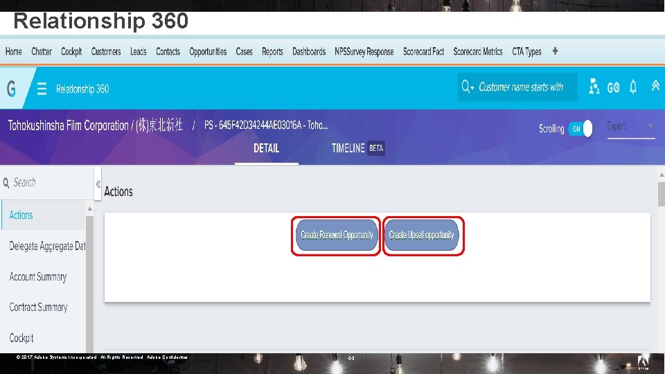 Relationship 360 © 2017 Adobe Systems Incorporated. All Rights Reserved. Adobe Confidential. 44 