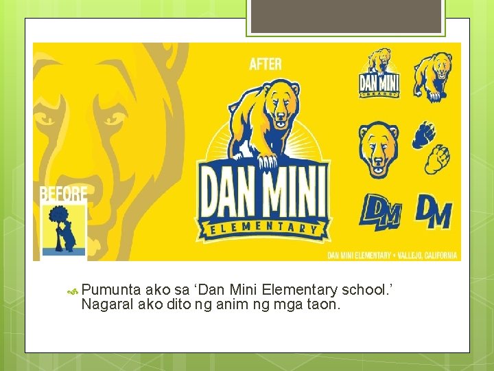 Ang elementary Pumunta ako sa ‘Dan Mini Elementary school. ’ Nagaral ako dito ng