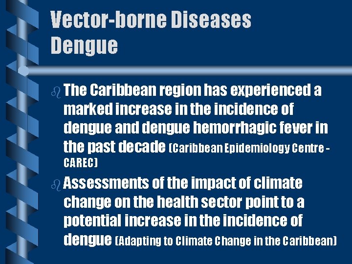 Vector-borne Diseases Dengue b The Caribbean region has experienced a marked increase in the