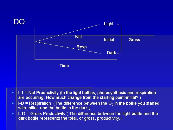 DO Light Net Initial Gross Resp Dark Time § L-I = Net Productivity (In