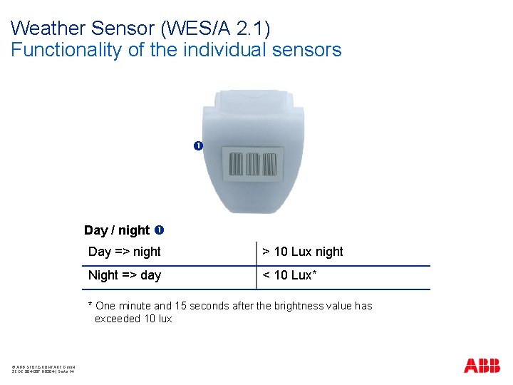 Weather Sensor (WES/A 2. 1) Functionality of the individual sensors Day / night Day