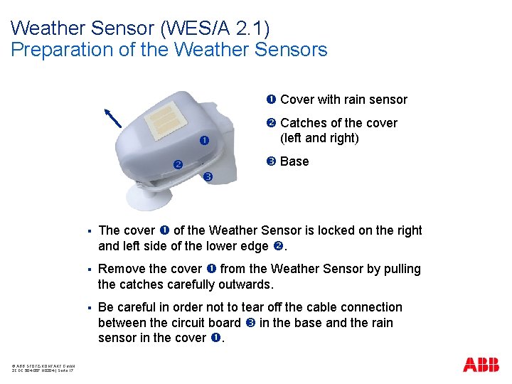 Weather Sensor (WES/A 2. 1) Preparation of the Weather Sensors Cover with rain sensor