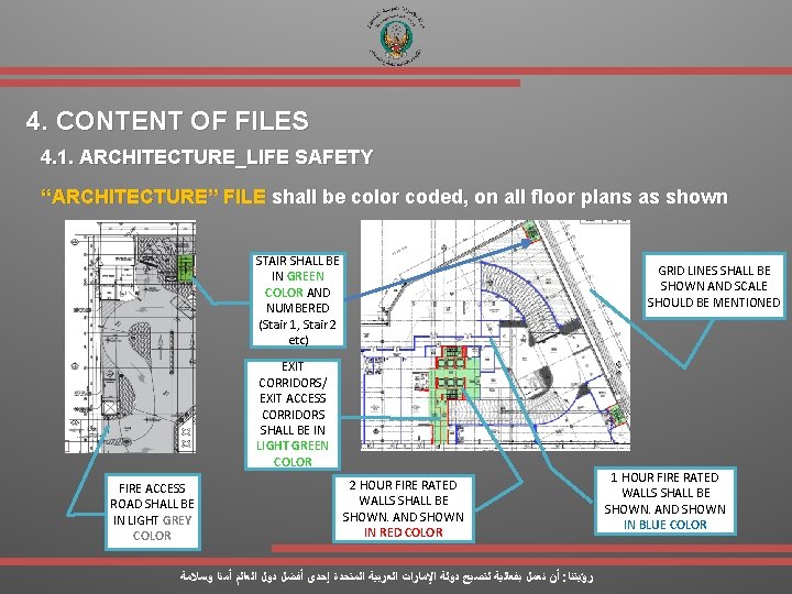 4. CONTENT OF FILES 4. 1. ARCHITECTURE_LIFE SAFETY “ARCHITECTURE” FILE shall be color coded,