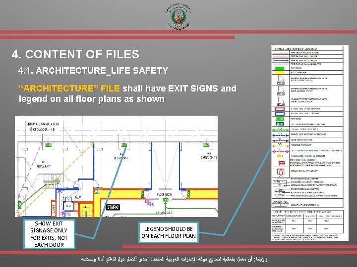 4. CONTENT OF FILES 4. 1. ARCHITECTURE_LIFE SAFETY “ARCHITECTURE” FILE shall have EXIT SIGNS