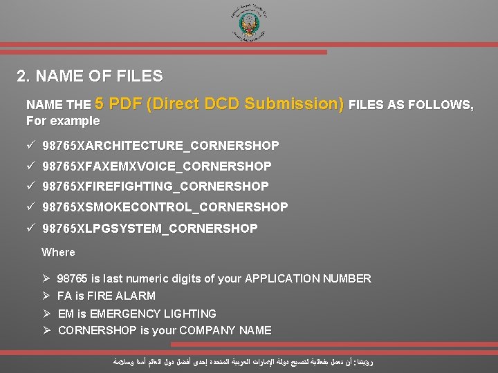 2. NAME OF FILES NAME THE 5 For example PDF (Direct DCD Submission) FILES