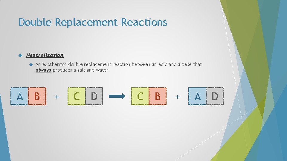 Double Replacement Reactions Neutralization A An exothermic double replacement reaction between an acid and