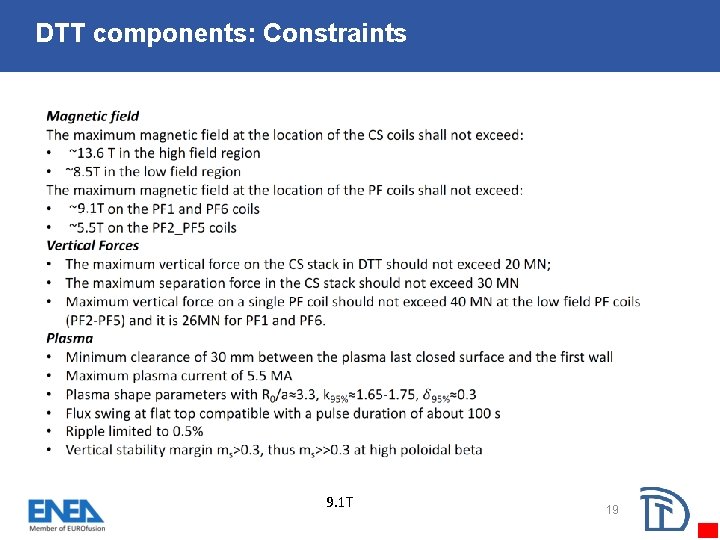 DTT components: Constraints 9. 1 T 19 