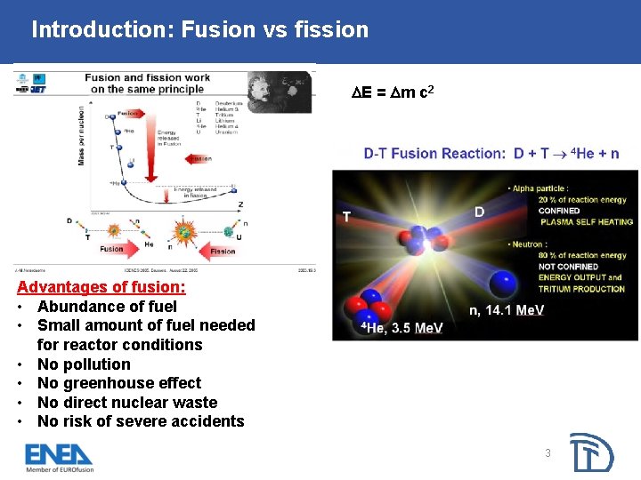 Introduction: Fusion vs fission E = m c 2 Advantages of fusion: • Abundance