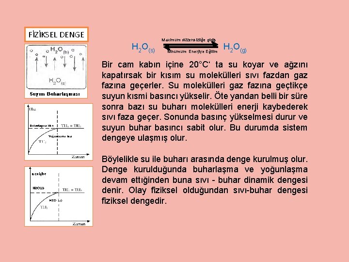 FİZİKSEL DENGE H 2 O(s) Maximum düzensizliğe gidiş Minumum Enerjiye Eğilim H 2 O(g)