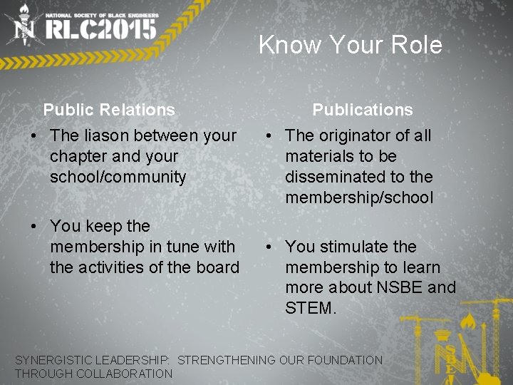 Know Your Role Public Relations • The liason between your chapter and your school/community