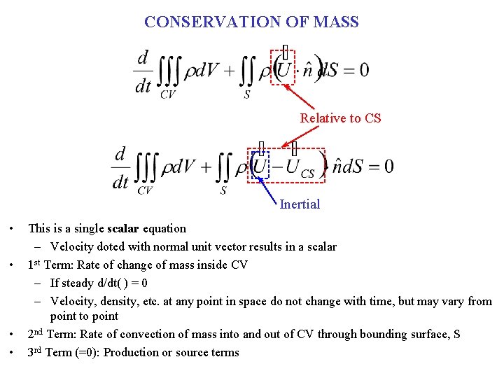 CONSERVATION OF MASS Relative to CS Inertial • • This is a single scalar