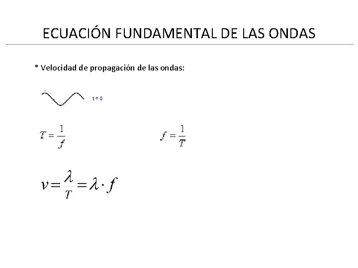 ECUACIÓN FUNDAMENTAL DE LAS ONDAS * Velocidad de propagación de las ondas: 