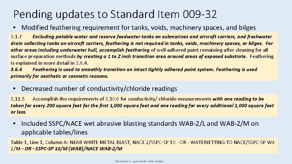 Pending updates to Standard Item 009 -32 • Modified feathering requirement for tanks, voids,