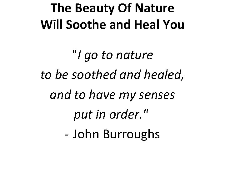 The Beauty Of Nature Will Soothe and Heal You "I go to nature to