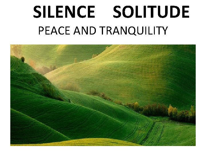 SILENCE SOLITUDE PEACE AND TRANQUILITY 