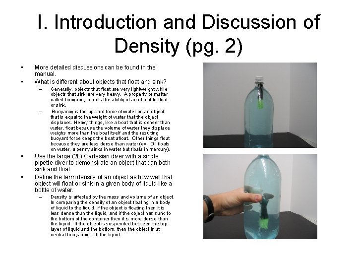 I. Introduction and Discussion of Density (pg. 2) • • More detailed discussions can