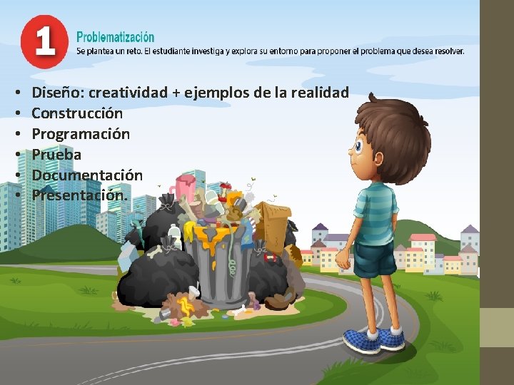  • • • Diseño: creatividad + ejemplos de la realidad Construcción Programación Prueba