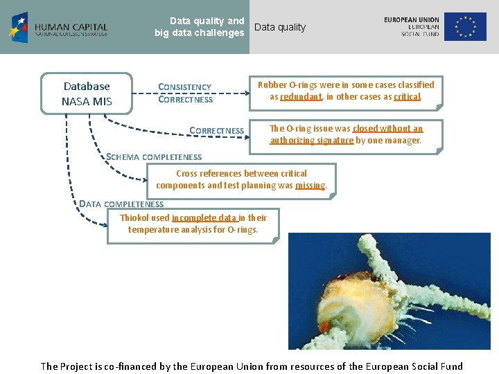 Data quality and big data challenges Database NASA MIS CONSISTENCY CORRECTNESS Data quality Rubber