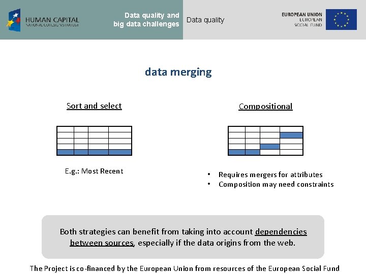 Data quality and big data challenges Data quality data merging Sort and select E.