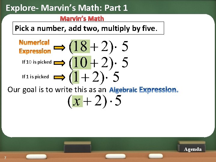 Explore- Marvin’s Math: Part 1 Marvin’s Math Pick a number, add two, multiply by