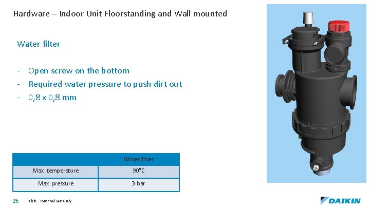 Hardware – Indoor Unit Floorstanding and Wall mounted Water filter - Open screw on