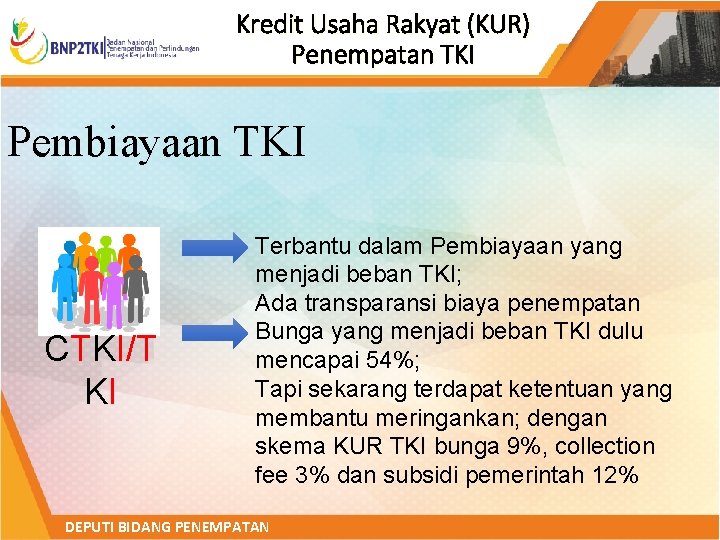 Kredit Usaha Rakyat (KUR) Penempatan TKI Pembiayaan TKI CTKI/T KI Terbantu dalam Pembiayaan yang