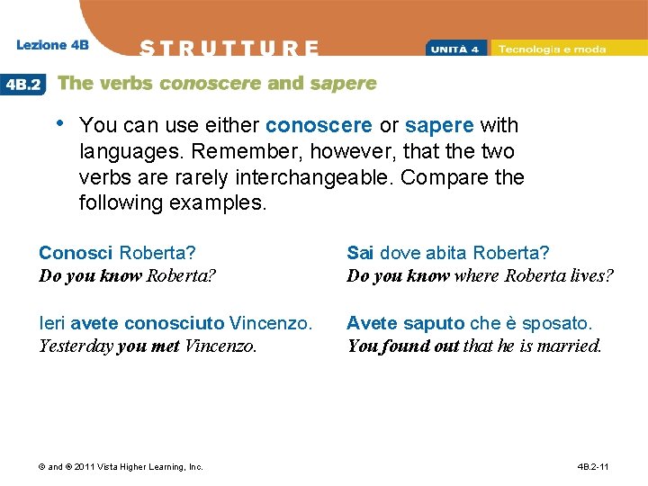  • You can use either conoscere or sapere with languages. Remember, however, that