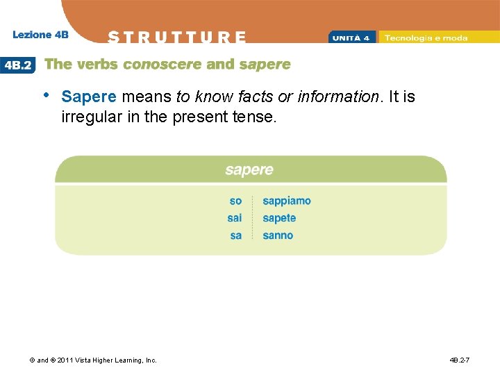  • Sapere means to know facts or information. It is irregular in the
