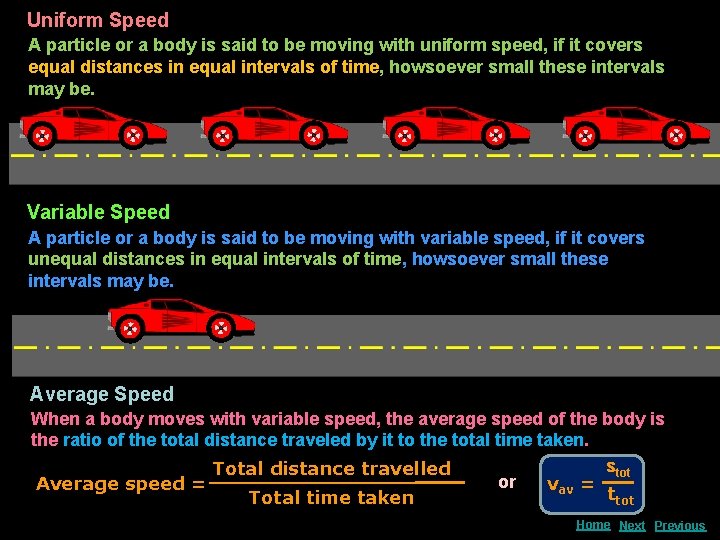 Uniform Speed A particle or a body is said to be moving with uniform